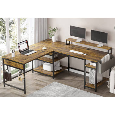 L shaped desk with deals hutch wayfair